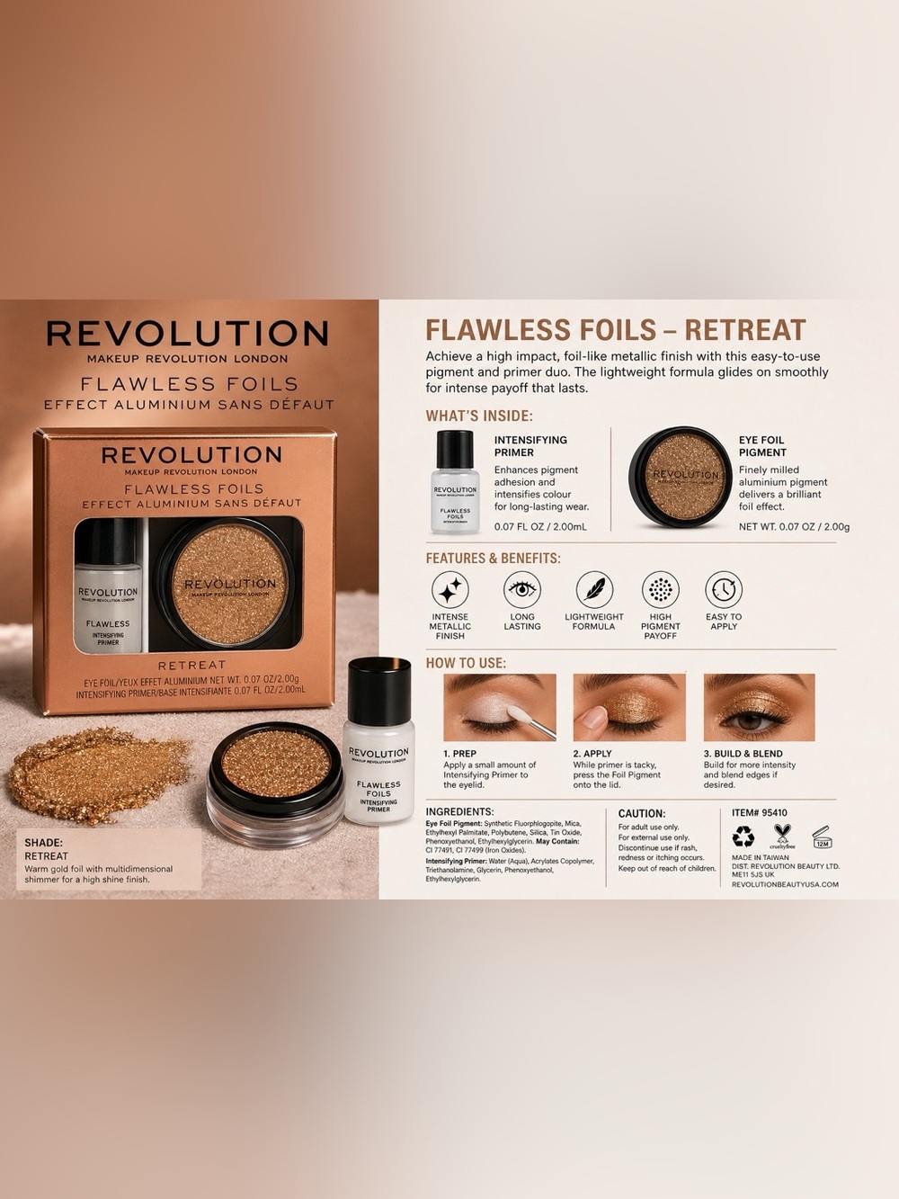 ✨ Revolution Flawless Foils “Retreat” Gold Metallic Eye Kit NIB